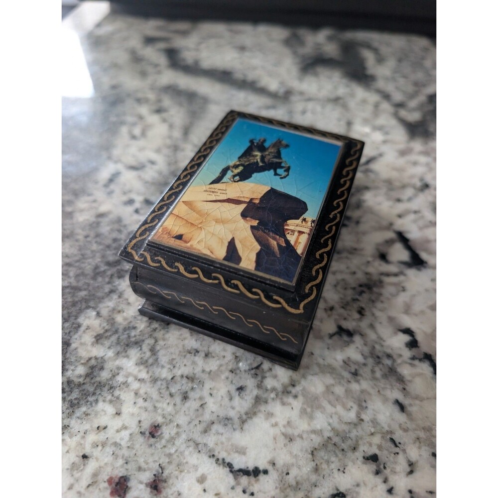 Vintage Russian St Petersburg Lacquer Keepsake Trinket Box Peter The Great Horse